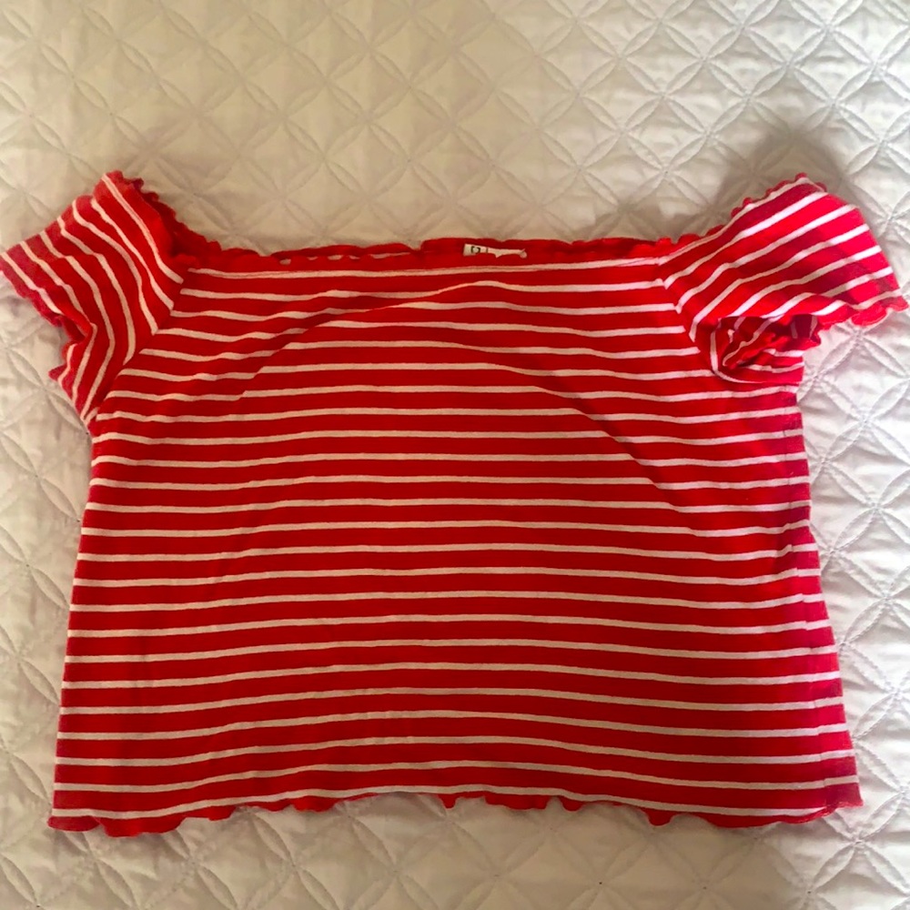 Red With White Stripes Off Shoulder Top